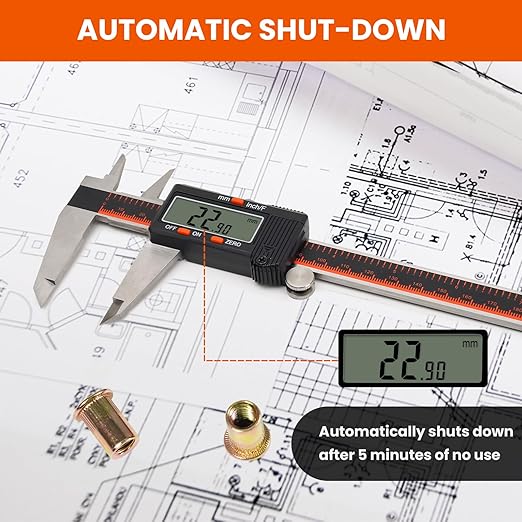 HARDELL Digital Caliper, 0-8 Inch Caliper Measuring Tool with Large LCD Screen, Auto-Off, Inch/Fractions/MM Conversion, Electronic Stainless Steel Micrometer for DIY/Household/3D Printing