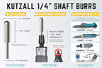 Kutzall Original Ball Nose Rotary Burr, 1⁄4" Shaft, Fine - Wood Carving Bit for Bosch, DeWalt, Milwaukee, etc. Abrasive Tungsten Carbide, 1⁄2" (12.7mm) Dia. X 1-1⁄2" (38.1mm) Length, BN-12X112G