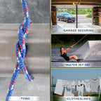 Braided Polypropylene Rope, 5/16" x 50FT, Blue/White/Red - Multi-Purpose for Camping, Hiking, Climbing, Boating & Securing Gear