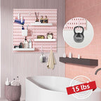 VUSIGN Pegboard Combination Wall Organizer Kit, 4 Pieces Pegboards and 17 Accessories Modular Hanging, Wall Mount Display Peg Board Panel Kits for Bedroom, Home, Office, Bathroom, 22" x 22", Pink