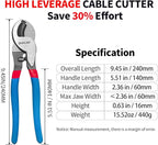 10 Inch Large Cable Cutter Heavy Duty High Leverage Big Wire Cutting Plier Tool for 4/0 Aluminum 2/0 Soft Copper and 100PR 24AWG Comm Cable, Blue
