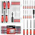 SHALL 17Pcs Metal File Set - Premium Grade T12 Drop Forged Alloy Steel - Flat/Triangle/Half-round/Round Large File & 12pcs Needle Files with Storage Box, Wire Brush - for Metal, Wood & Plastic