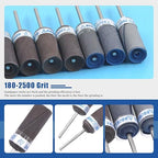 Glarks 10Pcs Sanding Drums Sleeves Polishing Rolls, Abrasive Grinding Head Sandpaper Bar Sticks, 180/240/320/400/600/800/1000/1200/1500/2000 Grit Cylinder Polishing Grinding Mounted Sanding Points