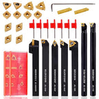 Indexable Lathe Turning Tool 21Pcs Kit 1/2" (12mm) Shank, Includes 7Pcs Metal Lathe Tool Holders and 14Pcs Carbide Inserts for Turning Boring Grooving Cutting Threading Carbide Turning Tool