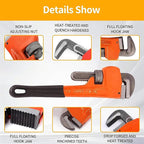 4 Pack Heavy Duty Pipe Wrench Set, 8'' 10'' 12'' and 14'' Adjustable Jaw Plumbing Wrench, Heat-Treated Chromium Vanadium Steel Pipe Tools with Anti-Vibration Grip for Industrial/Domestic Pipe Repair