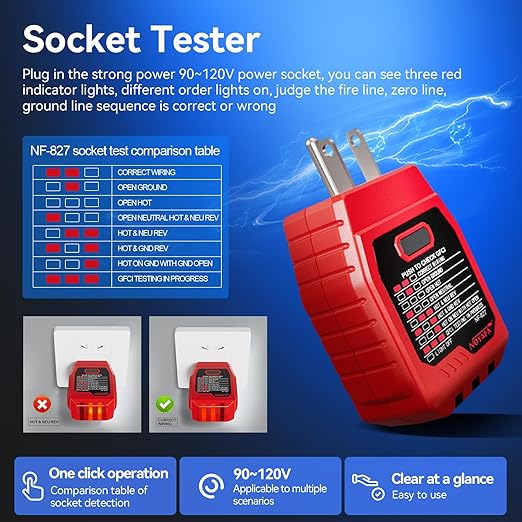 NOYAFA NF-827 AC Circuit Breaker Finder, New Upgraded Quickly Identify 90-120V NCV Circuit Breaker Finder Tool Kit with Integrated GFCI Outlet Tester, Electric Tester with Storage Case, Flashlight