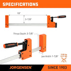 Jorgensen 18” Bar Clamp Set, 2-pack 90° Parallel Clamp Cabinet Master, Steel Jaw Bar Clamp for Woodworking, 1500 lbs load Limited
