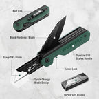 WORKPRO 2-in-1 Folding Knife/Utility Knife, Quick-Change Box Cutter with Belt Clip, Liner Lock, and G10 Handle, Extra 10 SK5 Blades Included, Green