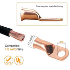 SVAAR 0 Gauge Battery Cable Ends 1/0 AWG 3/8" & 1/0 AWG 5/16" Battery Lugs 1/0AWG Bare Copper Lugs Kit 12 PCS 0 Gauge Wire Lugs Ring Terminals +12PCS 3:1 Heat Shrinks + Hex Nuts and Flat Washers