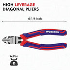 WORKPRO 6” Wire Cutters Heavy Duty CRV Steel, Diagonal Pliers for Cutting Wires Craft, Comfort Grip Handle