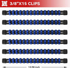 ALOANES 6 PC ABS Socket Organizer, 3/8 inch, Drive Socket Rail Holders, Heavy Duty Socket Racks, Black Rails with Blue Clips