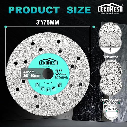 Rock Slab Grinding Disc - 3 inch Glass Cutter Disc (2pcs), Granite Cutting Blade, Diamond Grinder Wheel for Rock Slab, Stone, Tile, Marble, Granite, Glass Diamond Saw Blades