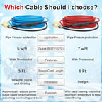 85 FT Heat Tape for Water Pipes Freeze Protection with Thermostat, Electric Heat Trace Pipe Heating Cable Energy-Saving 120V 7W/FT