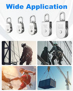 Rocaris 4 Pack M50 Single Pulley Snatch Block Lifting Crane Heavy Duty Swivel Hook 304 Stainless Steel, 3/8" Rope x 2" Sheave, 880lbs Load