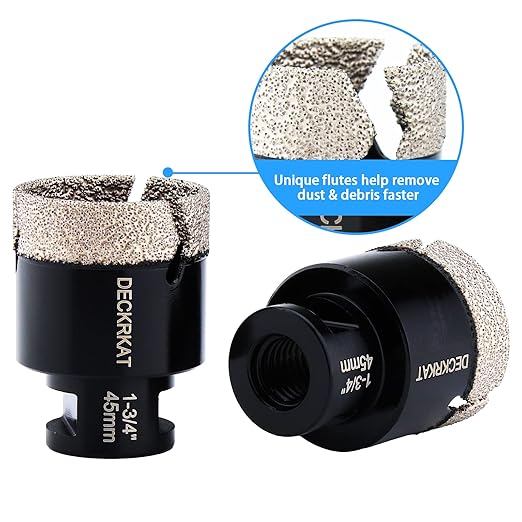 Diamond Hole Saw, 1-3/4" Hole Saw for Tiles Granite Marble Ceramic Glass Porcelain, 45mm Core Drill Bit with 5/8-11 Thread and 3/8” Hex Shank Adapter for Angle Grinders & Drills