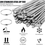 StainlessSteel Cable Tie Gun Set with 200PCS Ties - Special Tool For Fastening And Cutting Metal Cable Ties- Ideal for Chain Link Fence, Dog Fence,Outdoor Fencing, Exhaust Pipe.