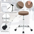 Adjustable Office Stool with Wheels 19.5’’-26.6’’, Brown Thick Cushion Backless Rolling Chair (Coffee Brown)