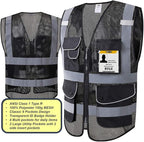 JKSafety 9 Pockets High Visibility Zipper Front Safety Vest With Reflective Strips,HQ Breathable Mesh, Oxford Fabric for pocket materials. Black Meets ANSI/ISEA Standards (XX-Large, 110-Black)