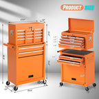 8-Drawer Rolling Tool Chest with Wheels, 2-in-1 Detachable Tool Box with Drawers and Large Cabinet, Rolling Tool Chest Storage Cabinet with Lockable for Warehouse, Garage, Workshop (Orange)