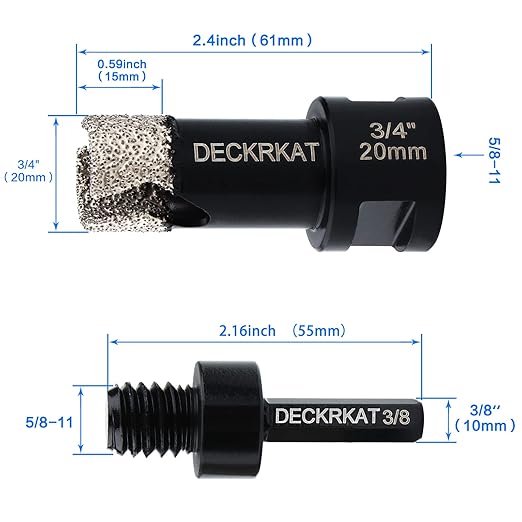 3/4” Diamond Hole Saw with Slots 20mm Vacuum Brazed Tile Hole Saw for Porcelain Granite Brick Concrete with 5/8-11 Thread to 3/8” Hex Shank Adapter Fit Both Angle Grinders & Electric Drills