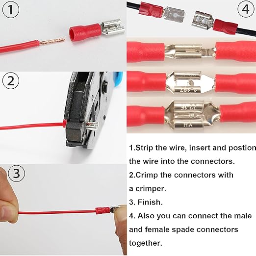 350pcs 19 Types Crimp Connectors, 2.8mm, 4.8mm, 6.3mm Male and Female Spade Terminals, Copper, Red, Blue, Yellow
