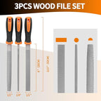 KUZURYU Woodworking Rasp Set – 3PCS Multi-Shape Precision Wood Files（Flat, Half-Round, Round） with Ergonomic Handles for Carpentry, DIY, and Wood Restoration