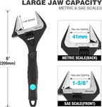 DURATECH 8-Inch Adjustable Wrench, Wide Jaw Opening Black Oxide Finish Plumbing Wrench, CR-V Steel, SAE and Metric Scale Marked, Ergonomic Grip