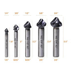 Countersink Drill Bit Set, 5 Pieces M2 High Speed Steel with 82 Degree, 3 Spiral Flutes, Tri-Flat Shank, Cutter Bit Countersink in Size 1/4" 3/8" 1/2" 5/8" 3/4" for Wood, Metal, Plastic...