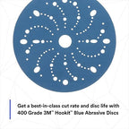 3M Hookit Blue Abrasive Discs 36181, Multi-Hole, 6 in, 400+ Grade, Pack of 50, Virtually Dust-Free, for Auto Sanding, Body Repair, Featheredging, Primer Sanding, Paint Preparation, E-Coat