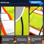 SKSAFETY 10 Pockets Hi Vis Safety Vest with Reflective Strips, ANSI/ISEA Standard, Class 2 High Vis Security Vest (Lime Black, M)