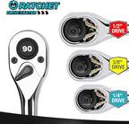 DURATECH 3-Piece Drive Ratchet, 1/4", 3/8", 1/2" 90-Tooth Quick-release Ratchet Wrench, Reversible, Chrome Alloy Made, Full Polished, Mens Stocking Stuffers Gifts for Men Gifts for Women Gifts for Dad