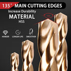 230 Pcs Drill Bit Set, 135° Tip Titanium Coated High Speed Steel, Twist Drill Bit Kit for Iron, Aluminum Alloy, Copper, Wood, Plastic, with Hard Storage Indexed Box 3/64''-1/2''