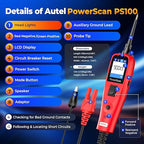 Autel PowerScan PS100 Automotive Circuit Tester 2.0, 12-24V Power Circuit Probe Tool, Auto Electrical Short Open Circuit Finder, AC/DC/Resistance/Component/Signal/Test Tool, w 20ft Extension Cable