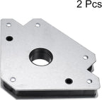HARFINGTON 2pcs Welding Magnets 154.32 lbs Magnetic Welding Clamp Holder Galvanized Iron Arrow-Shaped Tool 45, 90, 135 Degree with Center Hole for Fixed Angles, Silver Tone