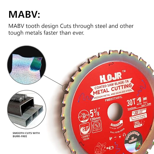 Metal Cutting Circular Saw Blade, Steel and Stainless Steel Cutting, The Cutting Head uses a Special Anti-Heat Sticking Coating with high Finish and Long Life,FMB 5-3/8 inch 30-Tooth 20mm -TA