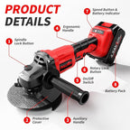 Cordless Angle Grinder 4-1/2 inch, Power Angle Grinder with 2x4.0Ah Battery, 10000 RPM Brushless Metal Grinder with Cutting Wheels, Electric Grinder Tool for Wood Metal Cutting & Grinding