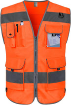 TCCFCCT High Visibility Vest 9 Pockets Hi Vis Reflective Safety Vest for Men Women, Construction Vest with Reflective Strips, Meets ANSI/ISEA Standards, (Orange, Small)