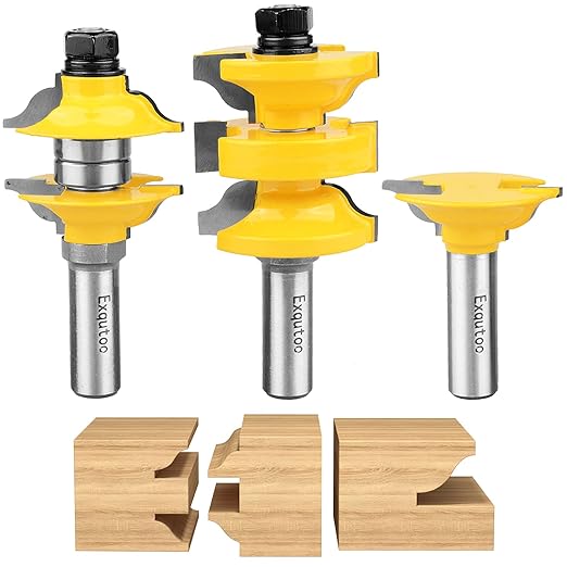 1/2 Inch Shank 3 Piece Router Extension Tenon Drill Bit Set for Entry Door Rails and Door Frame Wood Milling Cutter Door