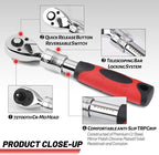 3-Piece Extendable Ratchet Set, 1/4 3/8 1/2 Inch Extendable Socket Wrench, Ratchet Wrenches Set 72-Tooth Quick-Release, Soft Grip Handle with Storage Tray