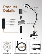 Clip on Lamp,5 Colors+10 Brightness LED Desk Lamp with Clamp,550lm Bright Clip on Light for Bed Headboard/Bedside Table,360°Adjustable Reading Light for Bed,Desk Lights for Home Office Study [Adapter]