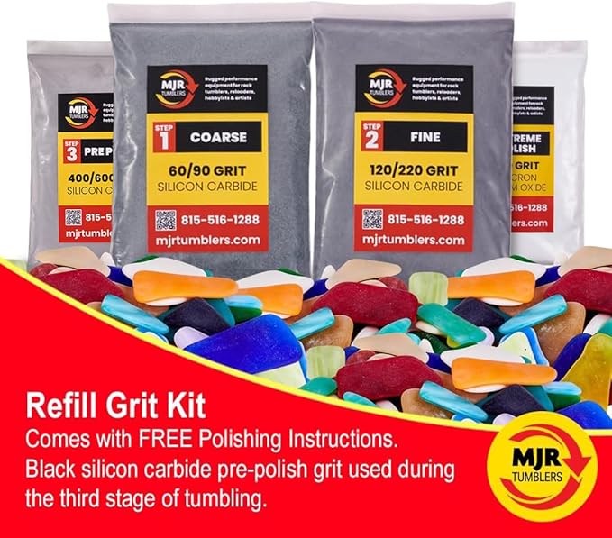 Refill Grit Kit w MJR Tumblers Premium Quality Extreme Polish 12,000 Grit Sub Micron Aluminum Oxide Polish for Unparalleled Result. For 10lb Rock Tumblers w Silicon Carbide, Disabled and Veteran Owned
