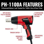 Master Appliance Proheat PH-1100A Professional Industrial Electric Heat Gun, Quick Change Heating Element, Temp 1200F & 600F, 1560 Watts, 120V, 13A, Engineered in the USA