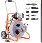 VEVOR Drain Cleaner Machine 100FT x 1/2 Inch, Auto Feed Sewer Snake Drain Auger on Wheels, Portable Drain Cleaning Machine with 8 Cutters & Air-activated Foot Switch for 2" to 4" Pipes
