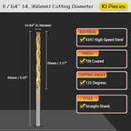 Drill Bit, 11/64" Cutting Diameter, 4341 HSS TiN Coated 135° Cutting Angle Jobber Bits - (Applications: for Drilling Soft Metal Plastic Wood), 10-Pieces