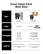 OKIAAS Men's Ultra-Thin and Lightweight Working Gloves with Grip, 12 Pairs, Black, Small
