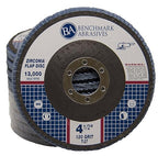 Benchmark Abrasives 4.5" Premium Zirconia Type 27 Flat Flap Discs Grinding Wheels for Sanding Stock Rust Removal Finishing Grinding Deburring Stainless Steel, 7/8" Arbor (10 Pack) - 120 Grit
