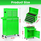 5-Drawer Rolling Tool Chest with Wheels - Large Tool Storage Cabinet with Detachable Toolbox for Repair Room,Warehouse - Rolling Tool Box with Hooks,Liners, Green