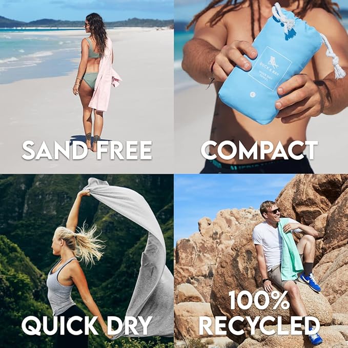 Dock & Bay Beach Towel - Quick Dry, Sand Free - Compact, Lightweight - 100% Recycled - Includes Bag - Essential - Deep Sea Navy - Large (160x90cm, 63x35)
