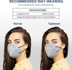 HUHETA KN95 Face Mask 60 PCs, 5-Ply Safety Masks for Men and Women, Filter Efficiency Over 95% (Grey Mask)
