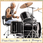 Sintuff Drum Throne with Backrest, Heavy Duty Adjustable Padded Hydraulic Drum Chair, Motorcycle Height Stool with Stable Bass Memory Foam Seat for Adult Drummers Guitar Players(Black,Classic)
